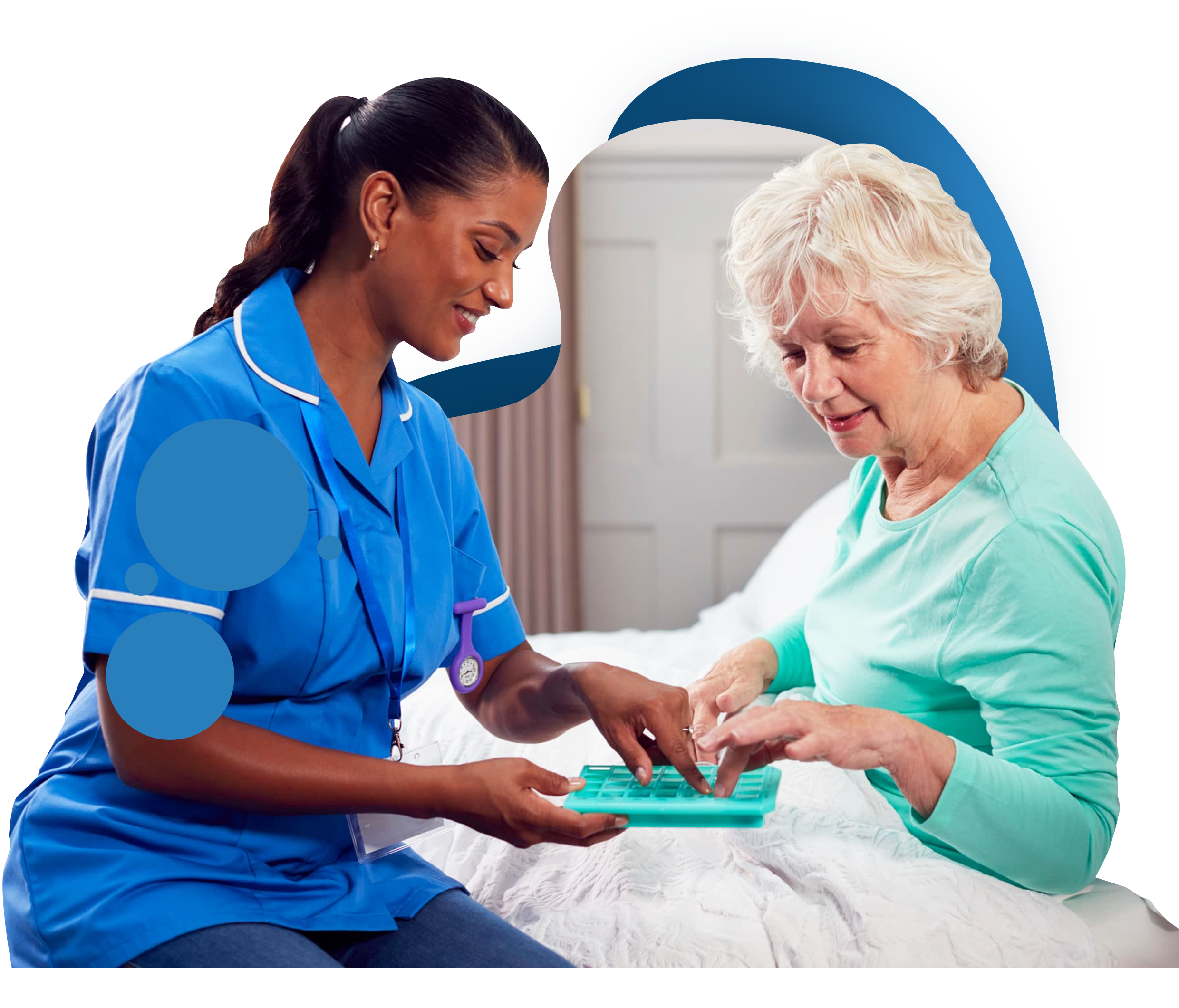 Nurse assisting client with medication